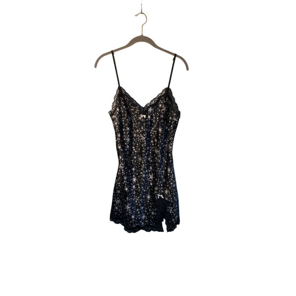 VTG Victoria’s Secret store, print black whimsigoth dark fairy slip dress S